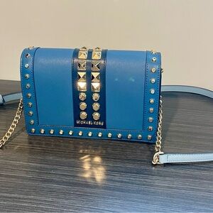 Michael Kors Blue and Gold Crossbody Bag with Studded Accents